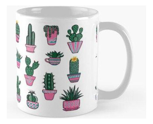 Taza X4 Cactus En Macetas Rosas Calidad Premium