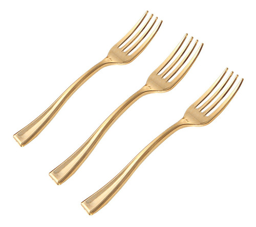 Mini Tenedor Plastico Desechabl 300 Pieza 4  Dorado Para