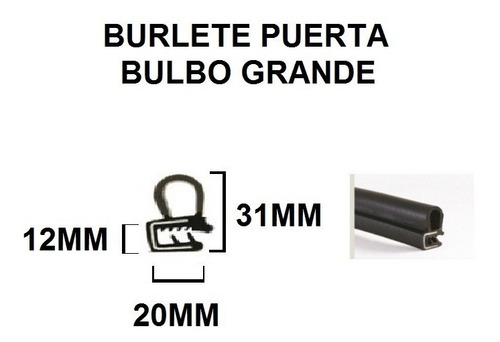 Imagen 2 de 2 de Burlete De Puerta Bulbo Grande Para Auto O Camioneta