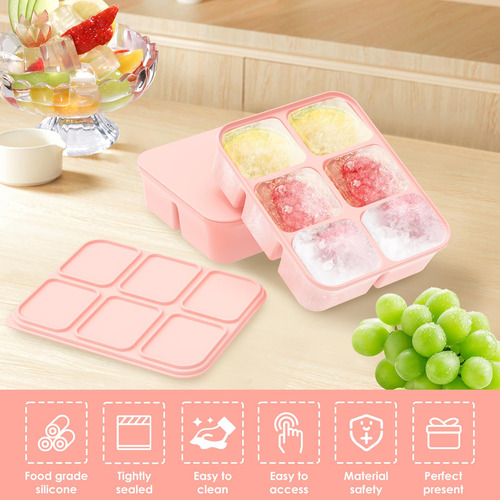 2 Bandejas Para Cubitos Hielo Silicona Con Tapas Extraíbles