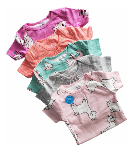 Pack De 5 Bodys Carters Beba Manga Corta Koala Animales Rosa