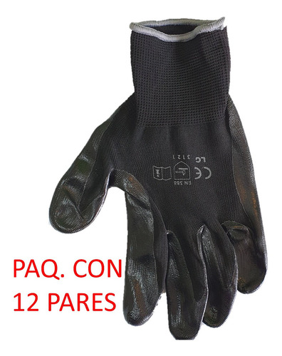 Paq. Con 12 Guantes De Nylon Con Palma Nitrilo