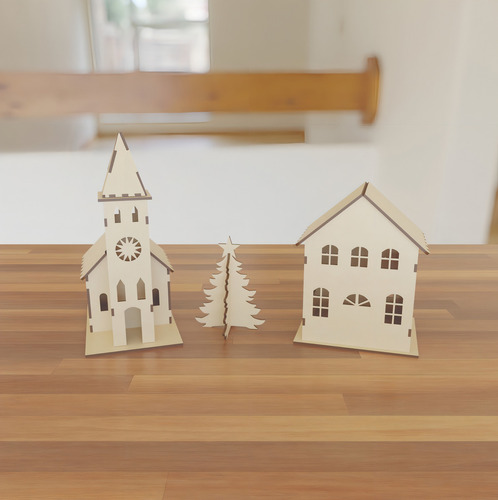 Villa Navideña Casitas Armables De Madera De Mdf Art14601