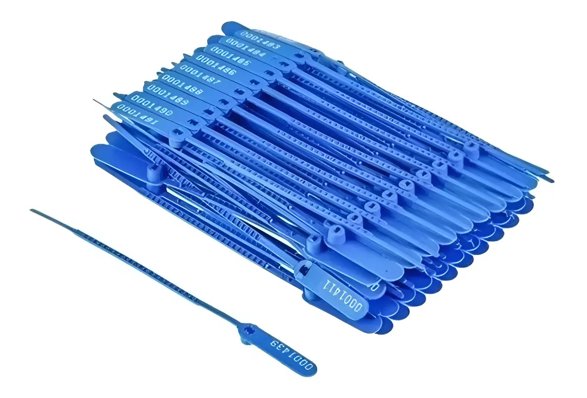 Lacre de Segurança Numerado 16cm 100 Unidades Polipropileno Azul Kaz