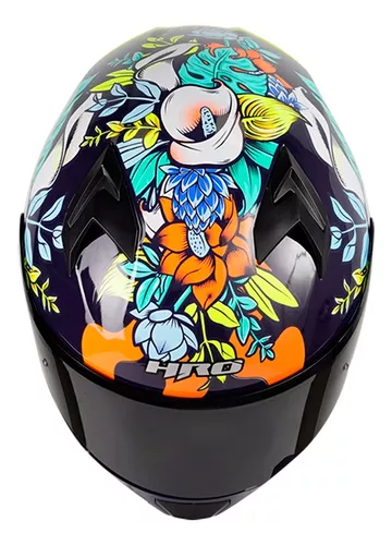 Casco Moto Hro 523dv Flowerist Mujer Azul Certificado Dot