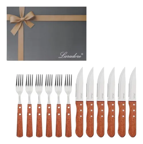 Laradore Faqueiro De Churrasco Faca Jumbo - Madeira Escura (12 Peças) Marrom
