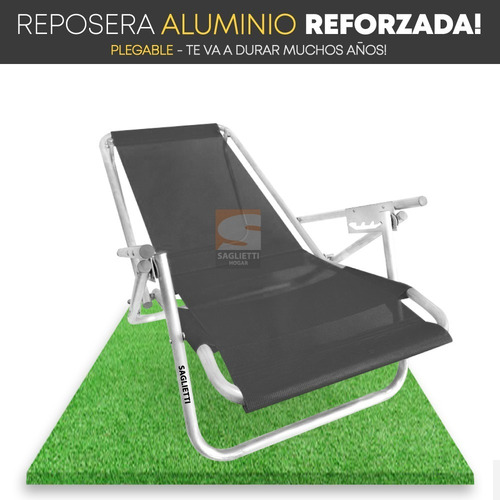 Imagen 4 de 10 de Reposera Silla Cama Aluminio Reforzada Playera 100 Kilos