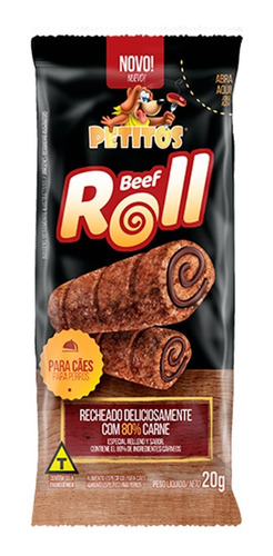 Imagem 1 de 5 de Petisco Canino Carne Petitos Beef Roll Cães 20g Muito Rechei