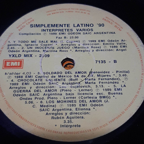 Sin Tapa Disco Simplemente Latino 90 Interpretes Varios Cp0