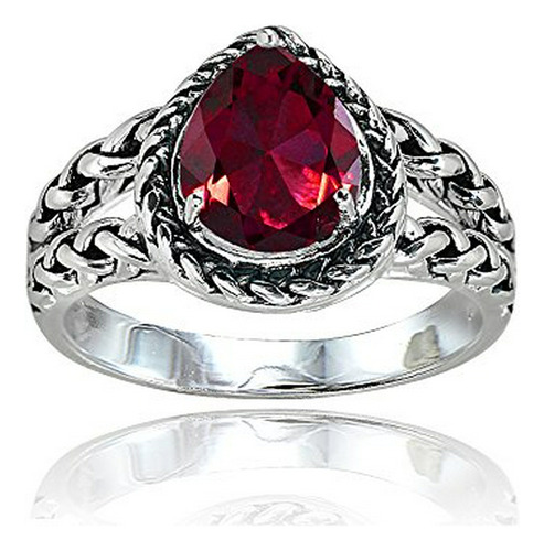 Anillos Bisutería - Sterling Silver Created Ruby Pear-cut Ox
