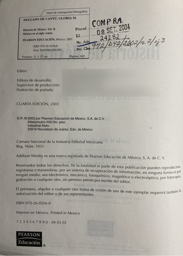 Historia De Mexico Volumen Ii - Gloria Delgado De Cantu (Usado)