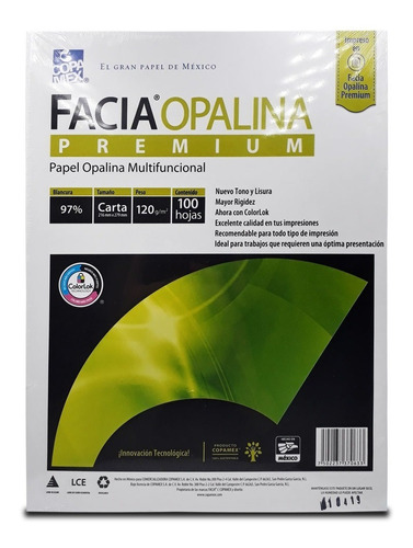 Papel Opalina Carta Blanco Copamex C/100 120g 97% Blancura F