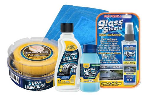 Kit Autoshine Silicone Gel Limpa Vidros Cristalizador