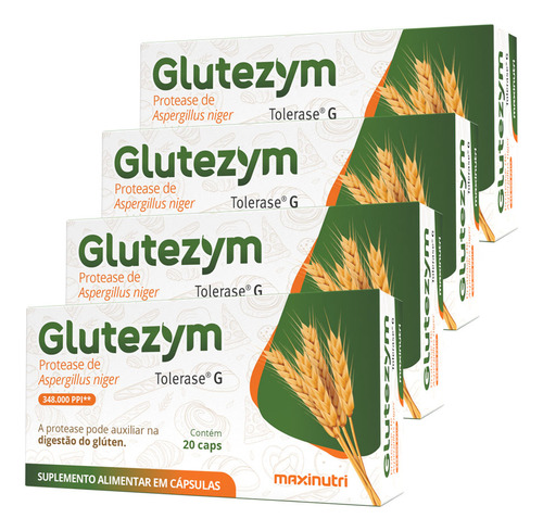 4 Glutezym Auxilia Intolerância Ao Glúten 20 Cáps Maxinutri Sabor Sem Sabor
