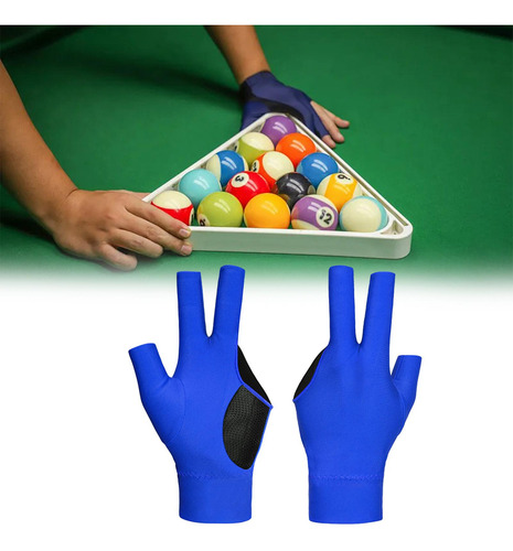 2 Guante De Billar De 3 Dedos, Guante Para Jugadores De Azul