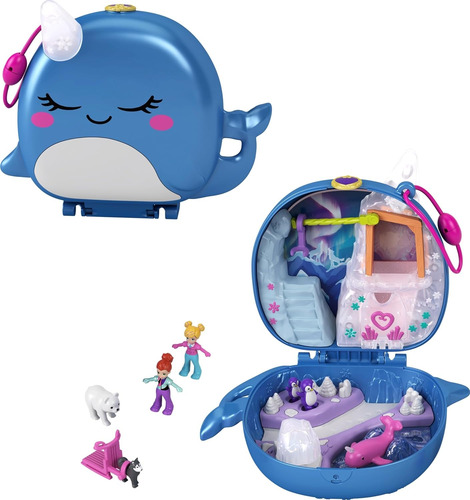 Polly Pocket Compacto Ballena Narval Trineo Osito 2 Muñecas