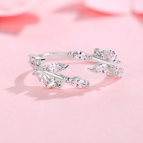Anillo A La Moda Para Mujer, Estilo Hoja De Diamante, Con Ap