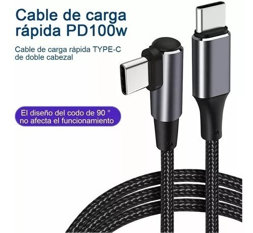 Cable Usb Tipo C A C Carga Rapida 100w Qc 5.0 Datos 2 Metro