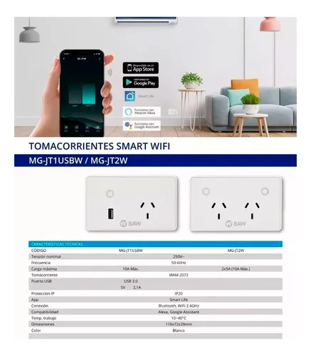 Tomacorriente Doble Wifi Interruptor Smart Baw