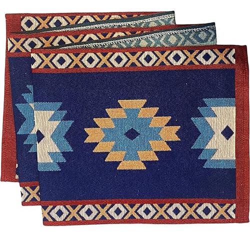 Camino Tribal Azul Real 13 X 72 Pulgadas Mantel Mexicano Par