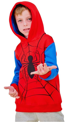 Buzo Frizado Con Capucha Spiderman Hombre Araña Marvel Niño