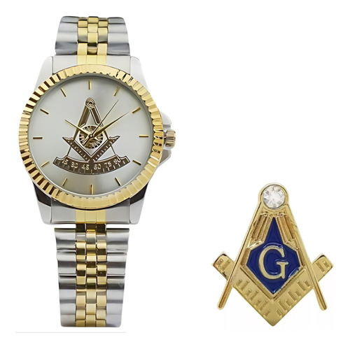 Relógio Pulso Mivemento Quartzo Analógico Freemason+broche 