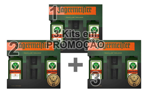 3 Kits - Licor Jagermeister 2 Garrafas De 500ml Com 2 Copos