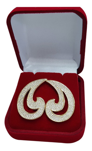 Brinco Feminino Oval Pavê Semi Jóia Banhado Ouro 18k