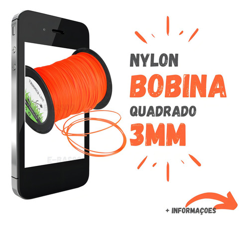Fio Nylon 2kg 3mm Roçadeira Quadrado Para Stihl Resistente