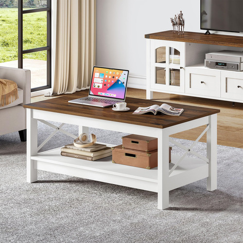 Mesa Auxiliar Moderna De 2 Niveles Con Almacenamiento Madera