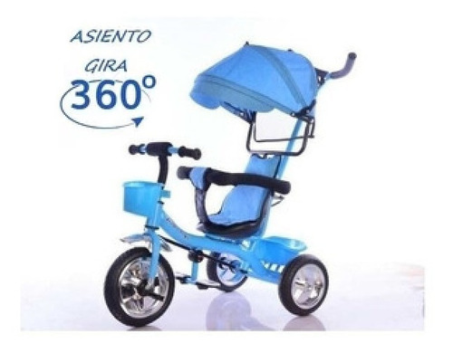 Triciclo Tzt90 Infantil Direccional Capota Gira 360 Full Color Celeste