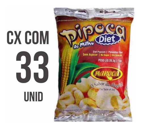 Kit 33 Pipoca Pronta Diet Maroca 28g Zero Açúcar