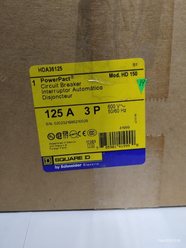 Interruptor Electromagnético Square D Schneider Hda36125