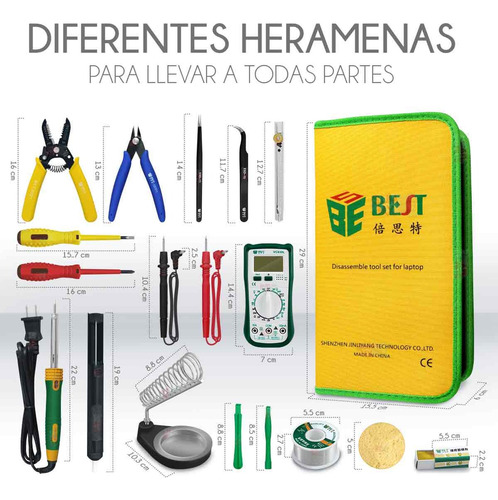 Kit De Herramientas 16en1 Multimetro Desarmador Cautin