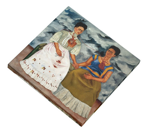 Cuadro Las Dos Fridas - Frida Kahlo 120x120 Multicolor Bastidor De Madera