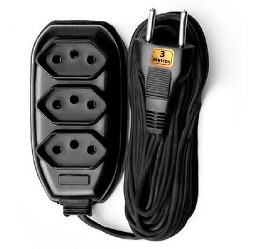 Extensão Elétrica 3 Metros Bivolt Bipolar Preto 3p 10a/250v