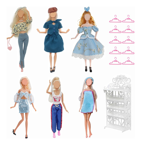 6 Juegos De Ropa Y Accesorios Para Barbie,zapatero,ganchos