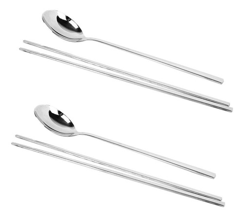 . Coreano 2 Sets Acero Inoxidable Palillos Y Cuchara Vajilla