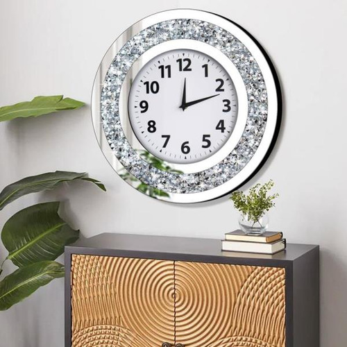 Dmdfirst Reloj De Pared Redondo Con Espejo De Diamante Tritu