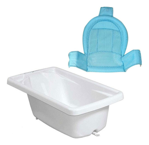 Banheira Avulsa Branco Com Rede Protetora De Banho Baby Azul
