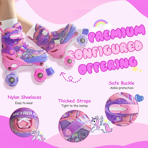 Patines Ajustables Para Niños Con Ruedas Brillantes Talla De Los Patines 0 Mm Púrpura