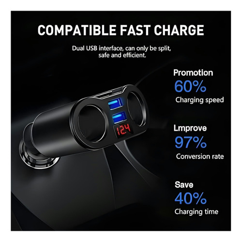 Cargador Doble Usb De 2 VĂas Para Encendedor De Coche