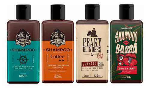 Kit 4x Shampoo Barba Calico Coffee Peaky Guaraná Don Alcides