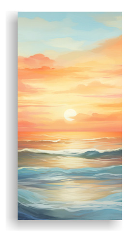 25x50cm Cuadro Acuarela Atardecer Costero Bastidor Madera