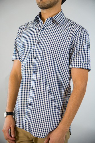 Camisa Cuadros Pequeño Manga Corta Slim Fit