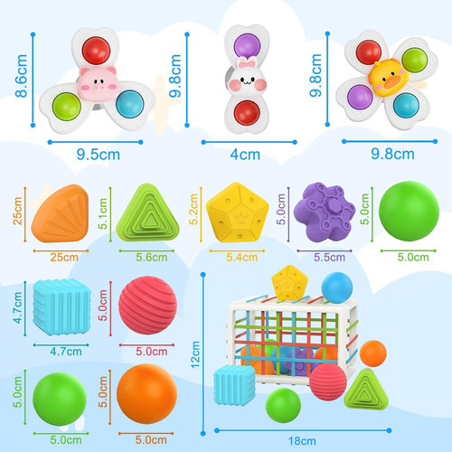 Kit 12 Juguetes Sensoriales De Formas + 3 Juguetes