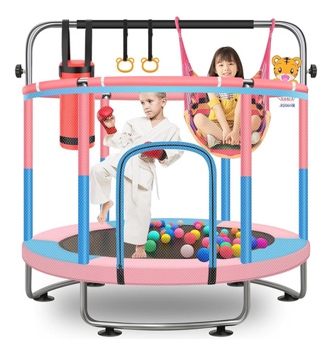 Trampolín Para Niños 60 Ajustable Con Red Y Barra De Gimnas