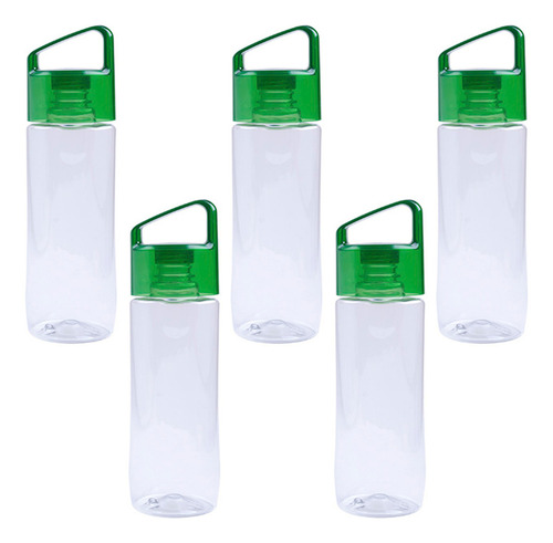 Paquete De 5 Cilindro De Plástico Con Taparrosca Cap 655ml Color Transparente Con Tapa Verde