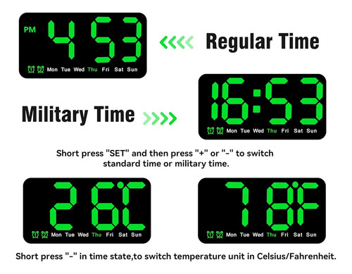 Reloj Pared Digital De 9.5 Pulgadas, Despertador Led Con
