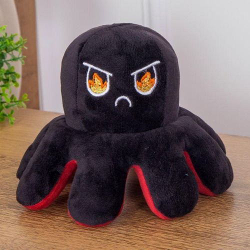 Peluche bipolar reversible con forma de pulpo, humor enojado, 14 cm